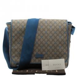 مملوكة مسبقًا حقيبة ماسنجر غوتشي ستار ديابر كانفاس مقوى زرقاء فاتحة/ بيج GG