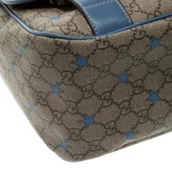 مملوكة مسبقًا حقيبة ماسنجر غوتشي ستار ديابر كانفاس مقوى زرقاء فاتحة/ بيج GG