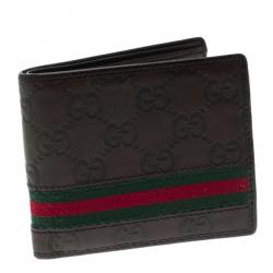 Gucci Brown Guccissima Leather Web Bifold Wallet 