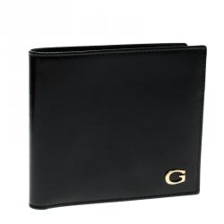 Gucci Black Glossy Leather Logo Bifold Wallet