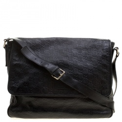 Gucci Black Guccissima Leather Messenger Bag