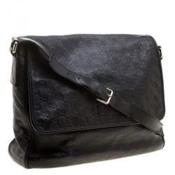 Gucci Black Guccissima Leather Messenger Bag