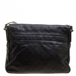 Gucci Black Guccissima Leather Messenger Bag