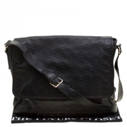 Gucci Black Guccissima Leather Messenger Bag