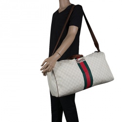 Gucci Light Beige GG Supreme Canvas Web Duffle Bag