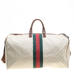 Gucci Light Beige GG Supreme Canvas Web Duffle Bag