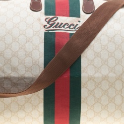 Gucci Light Beige GG Supreme Canvas Web Duffle Bag