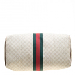 Gucci Light Beige GG Supreme Canvas Web Duffle Bag