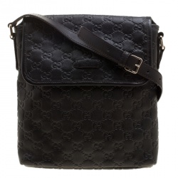 Gucci Black Guccissima Leather Messenger Bag
