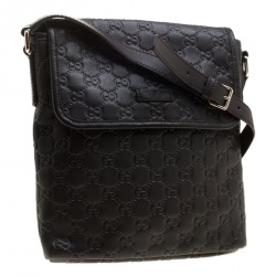 Gucci Black Guccissima Leather Messenger Bag
