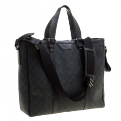 Pre Owned Gucci Grey/Black GG Supreme Canvas Tote