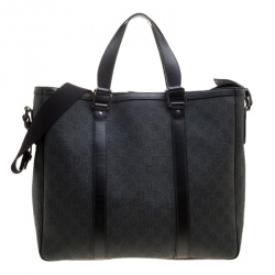 Pre Owned Gucci Grey/Black GG Supreme Canvas Tote