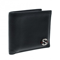 Gucci Black Leather Ace Web Interlocking GG Bifold Wallet