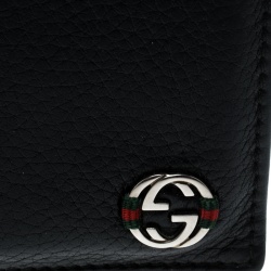 Gucci Black Leather Ace Web Interlocking GG Bifold Wallet