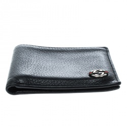 Gucci Black Leather Ace Web Interlocking GG Bifold Wallet