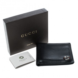 Gucci Black Leather Ace Web Interlocking GG Bifold Wallet