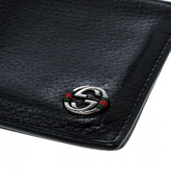 Gucci Black Leather Ace Web Interlocking GG Bifold Wallet