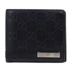 Gucci Black Leather Metal Bar Bi-Fold Wallet