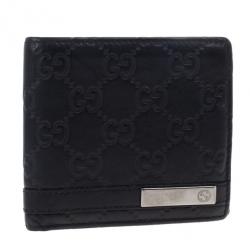 Gucci Black Leather Metal Bar Bi-Fold Wallet