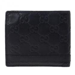 Gucci Black Leather Metal Bar Bi-Fold Wallet