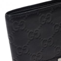 Gucci Black Leather Metal Bar Bi-Fold Wallet