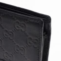Gucci Black Leather Metal Bar Bi-Fold Wallet