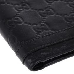 Gucci Black Leather Metal Bar Bi-Fold Wallet