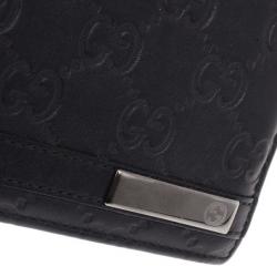 Gucci Black Leather Metal Bar Bi-Fold Wallet