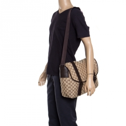 Gucci Beige/Ebony GG Canvas Large Messenger Bag