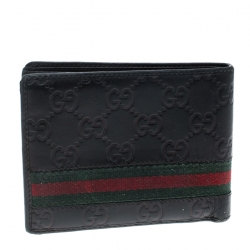 Gucci Black Guccissima Leather Web Bifold Wallet