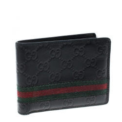 Gucci Black Guccissima Leather Web Bifold Wallet