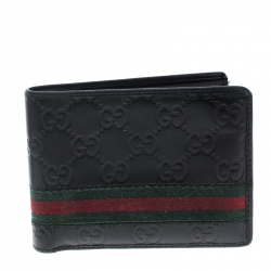 Gucci Black Guccissima Leather Web Bifold Wallet