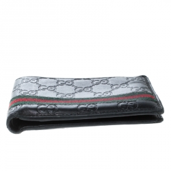 Gucci Black Guccissima Leather Web Bifold Wallet