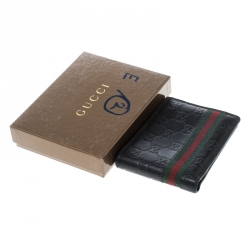 Gucci Black Guccissima Leather Web Bifold Wallet