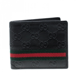 Gucci Black Leather Guccissima Web Bi-Fold Wallet