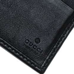 Pre Owned Gucci Black Guccissima Leather Web Bifold Wallet