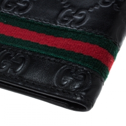 Pre Owned Gucci Black Guccissima Leather Web Bifold Wallet