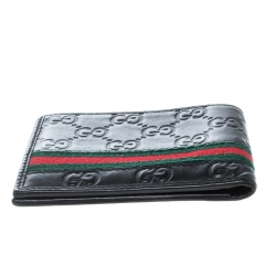 Pre Owned Gucci Black Guccissima Leather Web Bifold Wallet