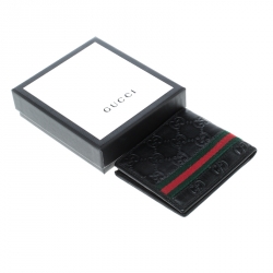 Pre Owned Gucci Black Guccissima Leather Web Bifold Wallet