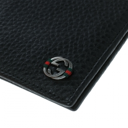 Gucci Black Leather Ace Web Interlocking GG Bifold Wallet