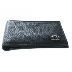 Gucci Black Leather Ace Web Interlocking GG Bifold Wallet