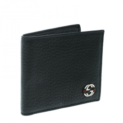 Gucci Black Leather Ace Web Interlocking GG Bifold Wallet