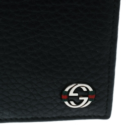 Gucci Black Leather Ace Web Interlocking GG Bifold Wallet