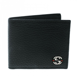 Gucci Black Leather Ace Web Interlocking GG Bifold Wallet