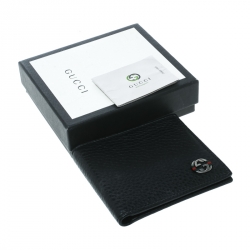 Gucci Black Leather Ace Web Interlocking GG Bifold Wallet