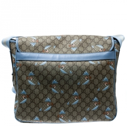 Gucci Beige/Blue GG Supreme Canvas Zoo Birds Messenger Bag
