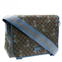 Gucci Beige/Blue GG Supreme Canvas Zoo Birds Messenger Bag