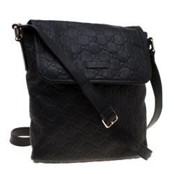 Gucci Black Guccissima Leather Messenger Bag