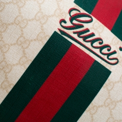 Gucci Light Beige GG Supreme Canvas Web Duffle Bag