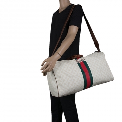 Gucci Light Beige GG Supreme Canvas Web Duffle Bag